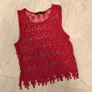 SPORTSGIRL ladies pink tank top. sheer knit style.